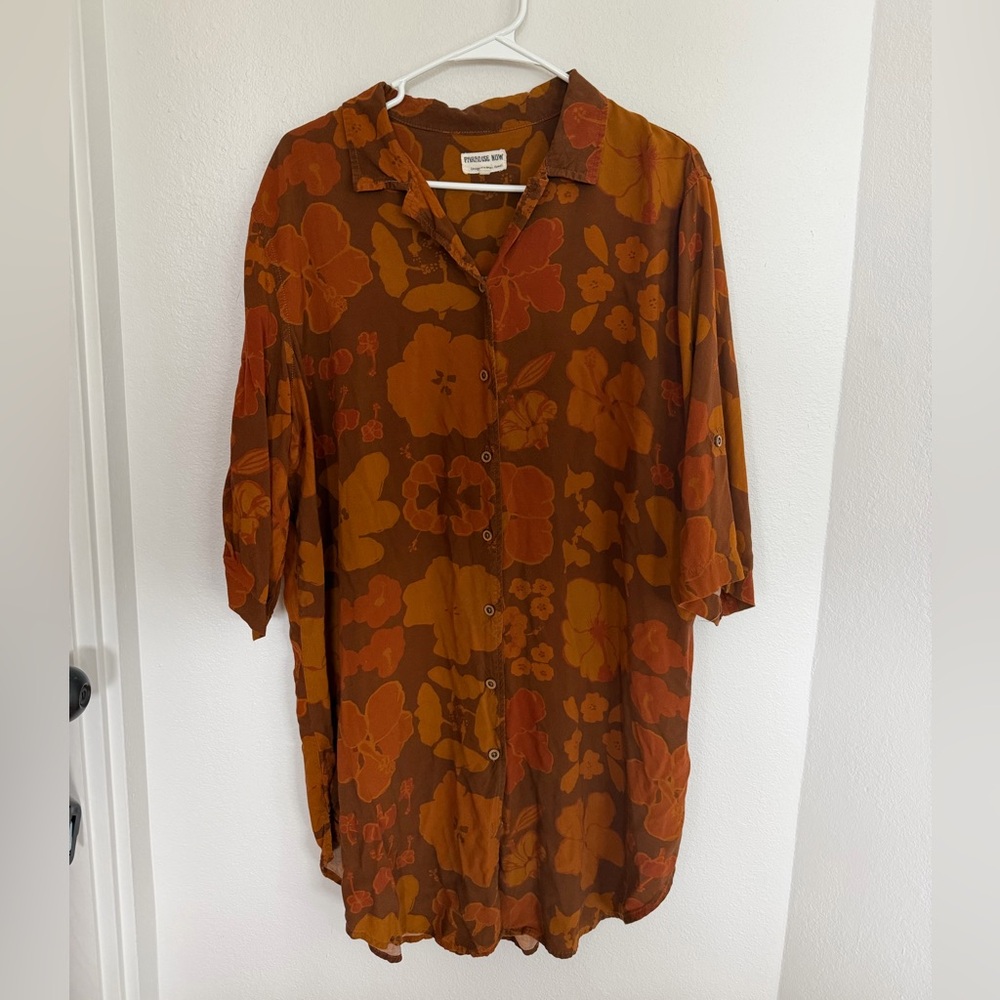 Vintage Modern Vice Floral Button-Front Brown & Rust Dress
